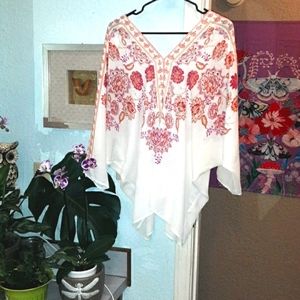 Rose+olive batwing top🌸Gorgeous Bohemian floral top women L 🌼